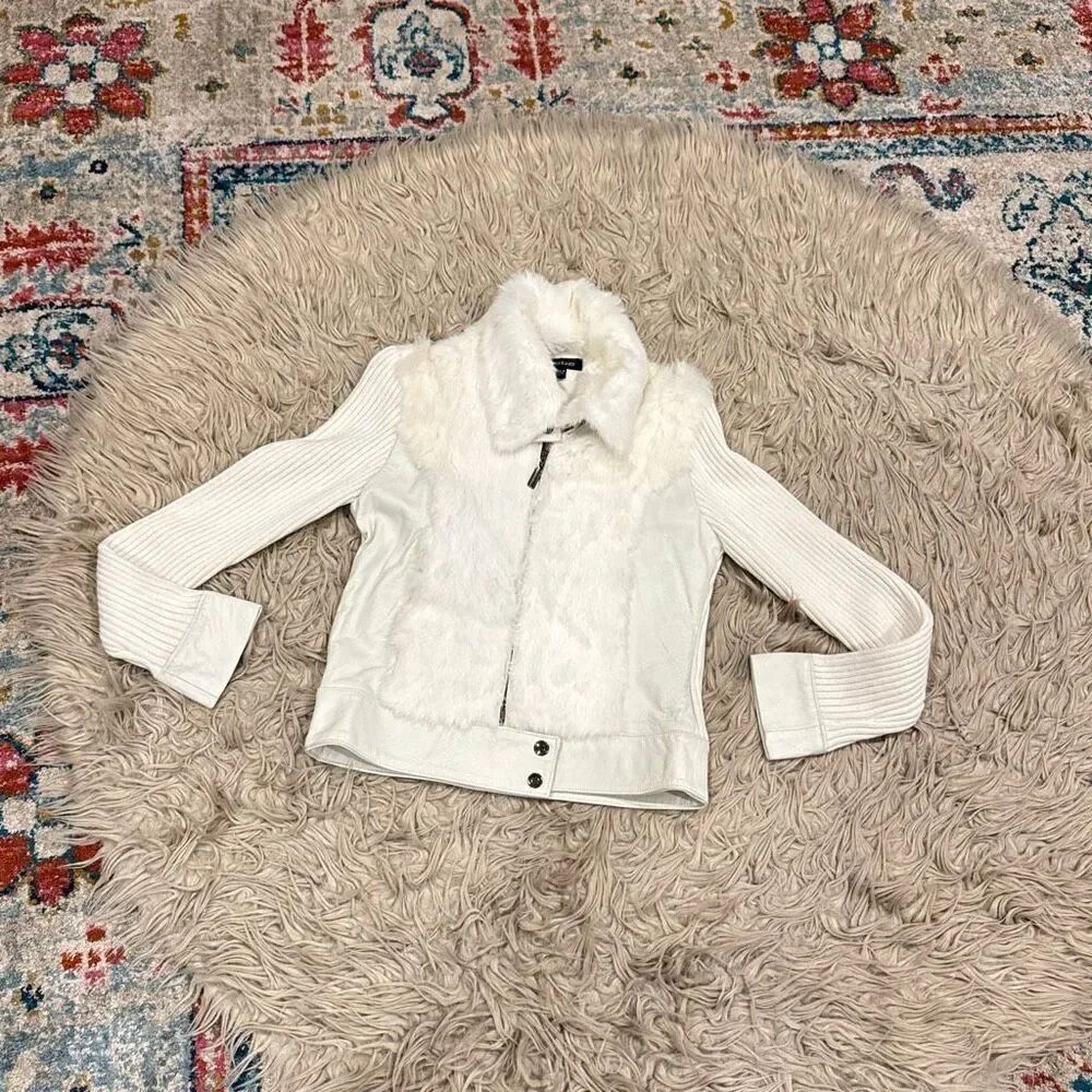 Bebe Vintage y2k rabbit fur leather jacket size small